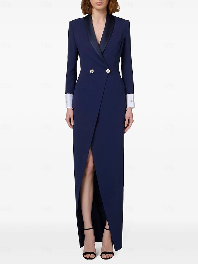  Robe Veste A-Line Robe de Soirée Robe Vintage Robe Tuxedo Formelle Mariage Longueur Sol Manches Longues Col Camisa avec Fente 2025
