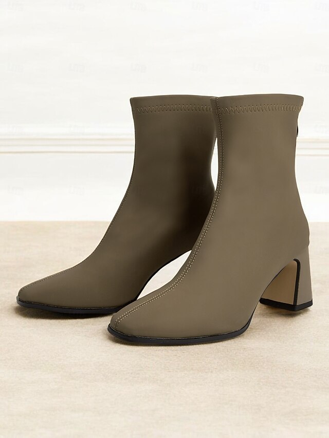 Women's Stylish Taupe Ankle Boots with Square Block Heels, Zipper Closure, and Chic Stitch Detail - Perfect for Fall Fashion, Casual Outings, and Office Wear 9