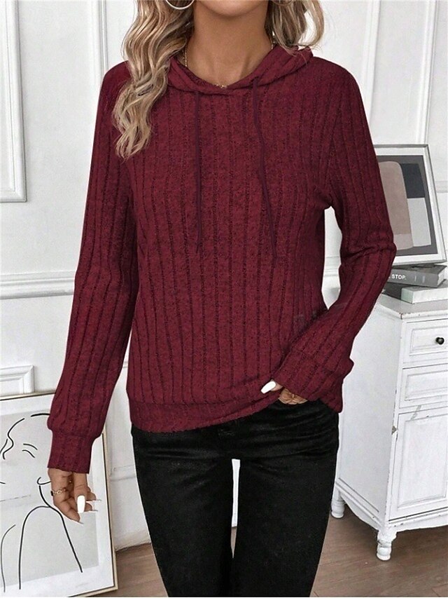 Women's Hoodie Sweatshirt Casual Plain Street Dailywear Hoodie Long Sleeve Wine Navy Blue Light Grey Fall Winter 5