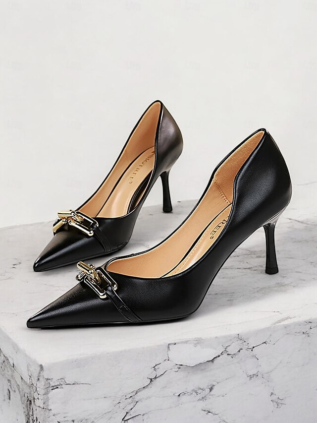 Women's Black Stiletto Heels with Gold Chain Detail – Elegant Pointed-Toe Pumps for Office, Parties, and Formal Events 18