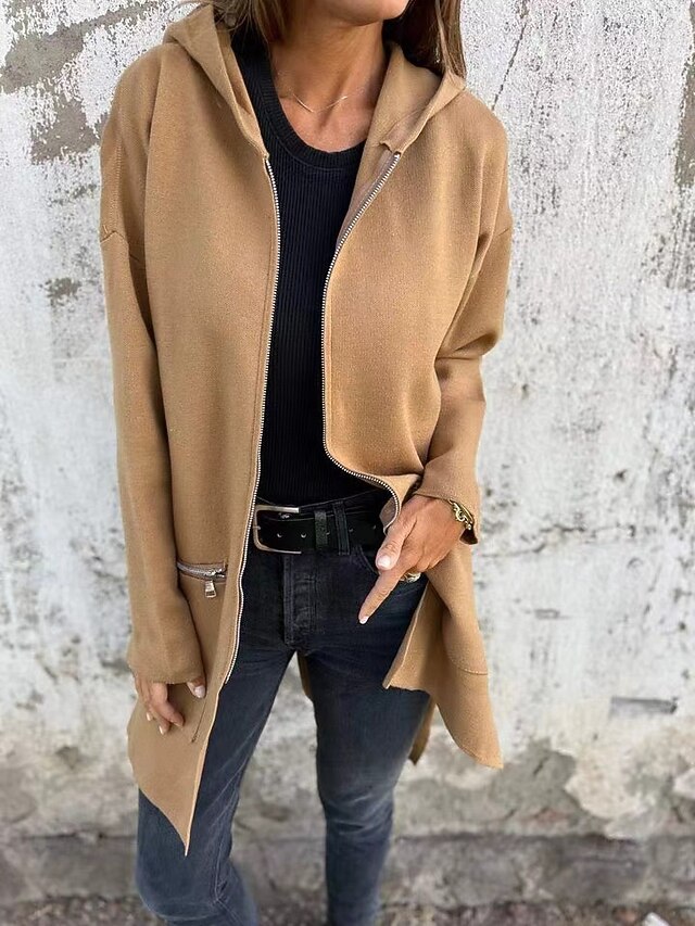 Women's Winter Jacket Warm Breathable Buttons Pocket Casual Solid Color Vacation Street Daily Wear Going out Single Breasted Regular Turndown Regular Fit Long Sleeve Outerwear Black Khaki Gray Fall4