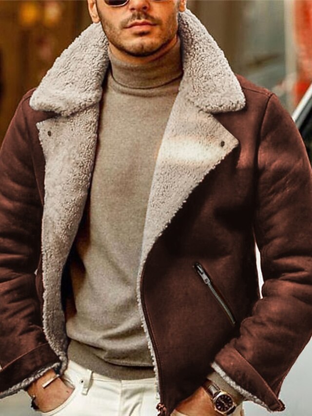 Men's Faux Leather Jacket Fleece Jacket Sherpa Jacket Daily Vacation