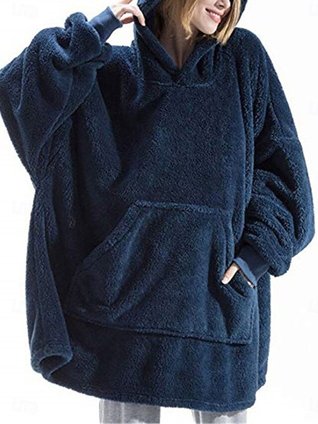 Women's Hoodie Sweatshirt Casual Sherpa Plain Street Dailywear Hoodie Long Sleeve Wine Blue Brown Fall Winter4