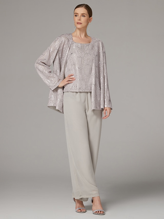 Mesh Long Sleeves Mother of the  Groom Pantsuit
