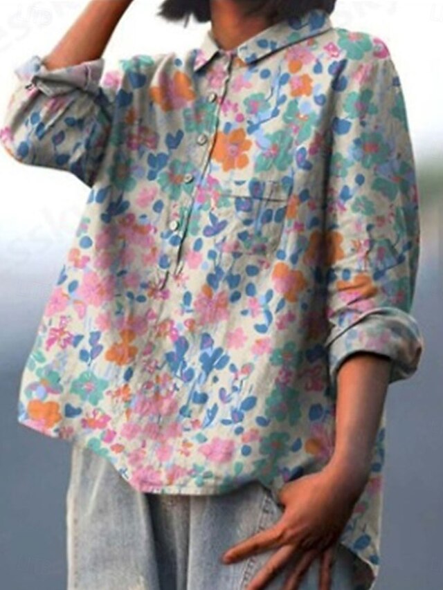 Women's Shirt Long Sleeve Shirt Collar Yellow Blue Beige Spring Fall4