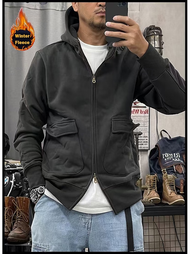  Per uomo Felpa con cappuccio Felpa con cappuccio tattica Nero Blu Cachi Grigio scuro Con cappuccio Liscio Sportivo Sport Abbigliamento di strada non-stampa Originale Essenziale Informale Inverno