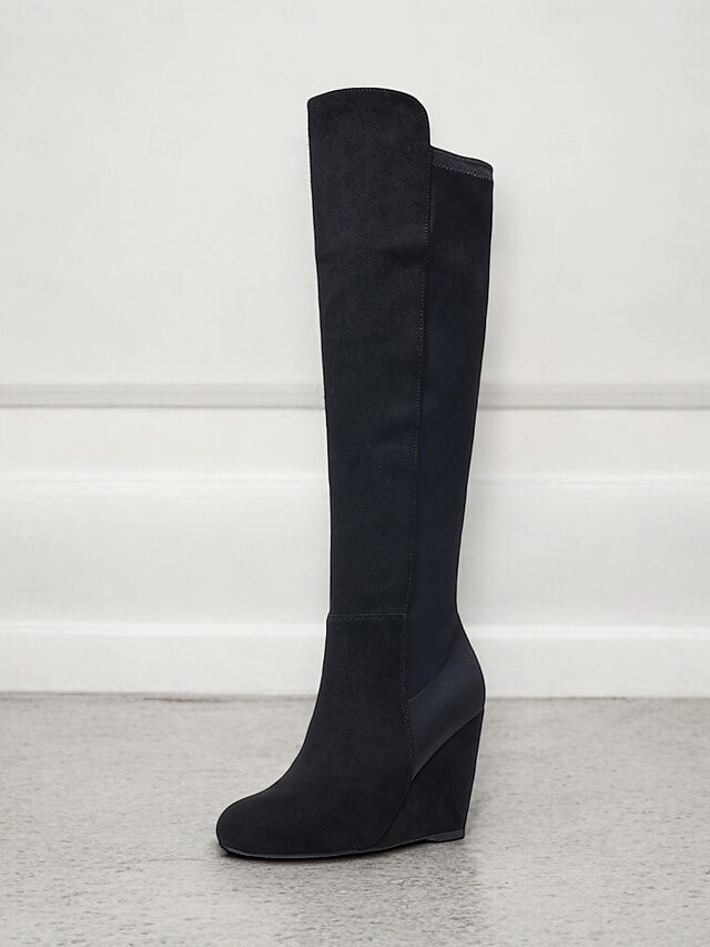 Women's Over-the-Knee Wedge Boots – Suede-Style Burgundy High Boots with Elegant Design, Perfect for Winter Outings and Casual Chic 12