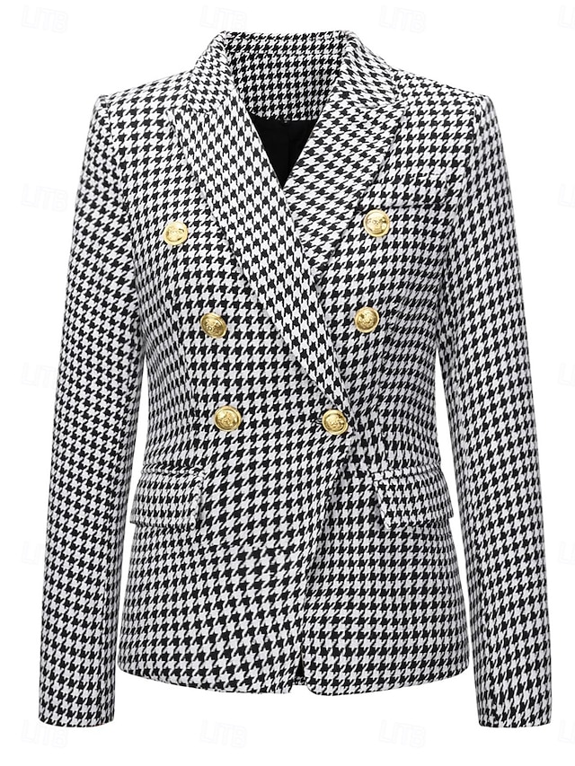  Women's Blazer Work Street Fall Winter Regular Coat Regular Fit Breathable Elegant Stylish Jacket Long Sleeve non-printing Solid Color Stripes and Plaid with Pockets White+Black Black Red