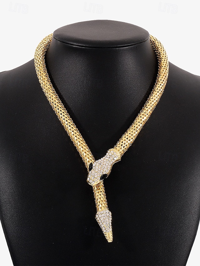  Elegant Gold Snake Necklace for Women – Rhinestone-Encrusted Statement Jewelry with Serpentine Design for Special Occasions and Parties