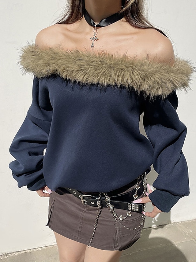  pull femme mode décontracté uni fête décontractée sortie sweat à capuche coupe ample manches longues bleu automne hiver