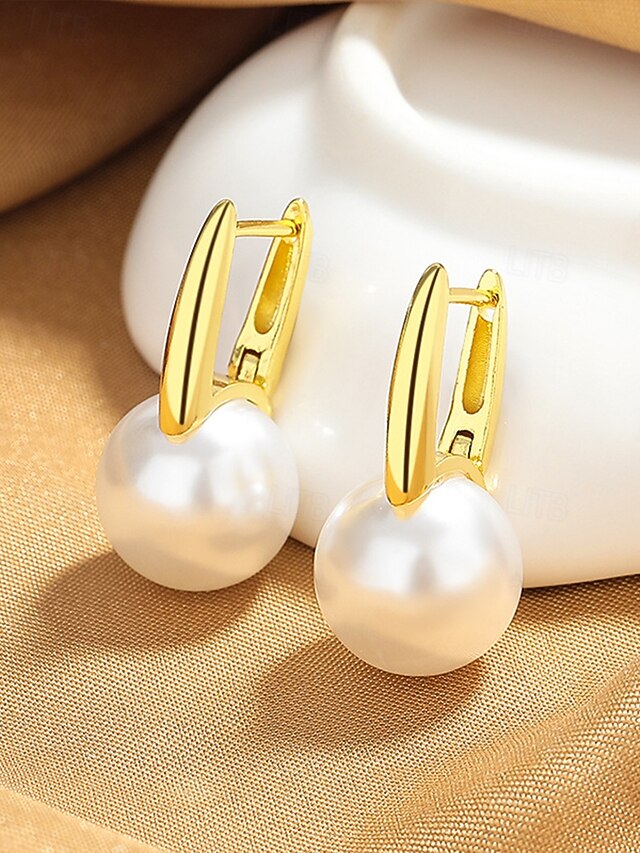  brincos de argola de prata clássicos femininos com gota de pérola - joias minimalistas elegantes para uso diário ou formal