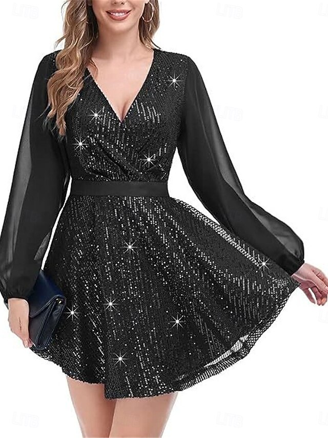Women's Mini Dress Black Dress Sequin Dress Casual Dress Blazer Dress Casual Party Street Evening Party Regular Fit Plain Long Sleeve V Neck Black Fall Winter 5