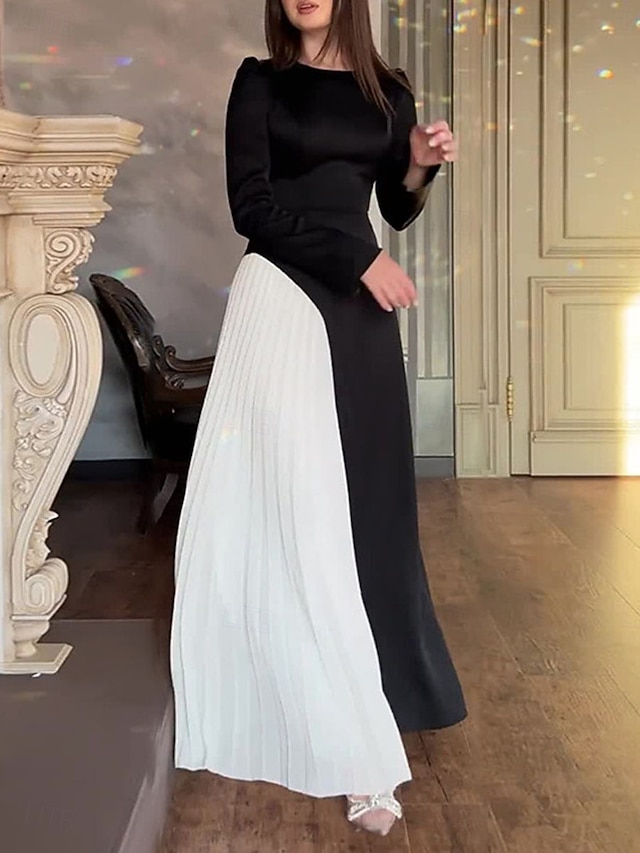  Dame Maxikjole Sort kjole Hverdagskjole Cocktail Kjole Formel kjole Afslappet Sport & Udendørs Gade Regulær Farveblok Langærmet Rund hals Sort Efterår Vinter