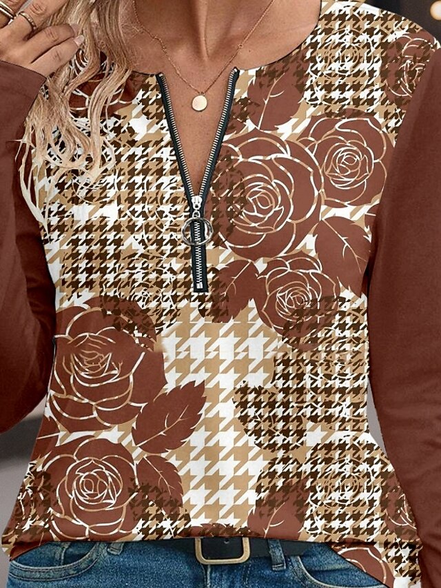 Women's T shirt Daily Casual Long Sleeve Brown Spring & Fall 2024 19.99