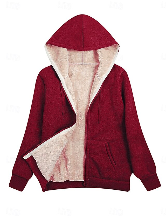  Dam Vinterkappa Sherpajacka Hoodiejacka Utomhus Gata Dagliga kläder Höst Vinter Normal Täcka Normal Håller värmen Andningsfunktion Stylish Ledigt Jacka Långärmad Slät Med fickor Blixtlås i fullängd