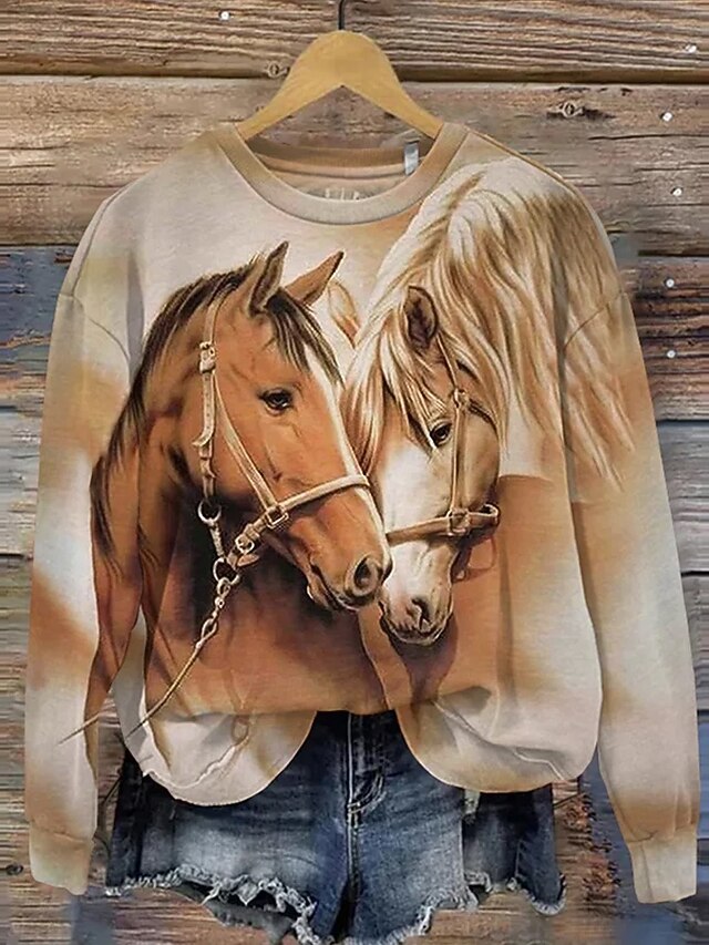 Women's Pullover Casual Animal Dailywear Casual Crew Neck Print Long Sleeve Khaki Fall Winter4