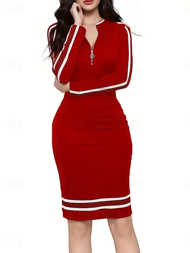  Női Munkaruha Váltó ruha Elegáns Iroda Napi Midi ruha Kollázs Állógallér Hosszú ujj Sima Normál Rubin Sötétkék Tavasz Ősz S M L XL 2XL