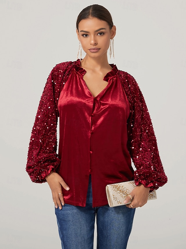 Women's Blouse Party Daily Vintage Daily Long Sleeve Wine Fall Winter