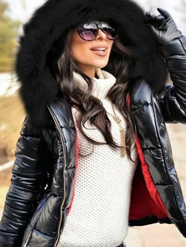 Women's Puffer Jacket Work Sports & Outdoor Daily Fall Winter Regular Coat Fashion Streetwear Jacket Long Sleeve Patchwork Black 5