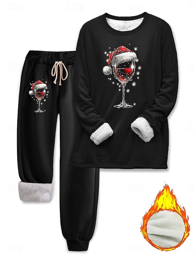  Kvinders 2 Delt Sweatshirt Daglig Print Langærmet Crew Neck Casual Sort Mørk Pink Grå Efterår Vinter