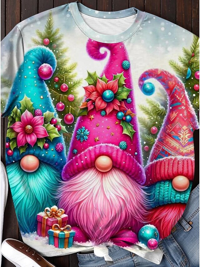 Women's T shirt Christmas New Year Christmas Long Sleeve Pink Spring, Fall, Winter, Summer3