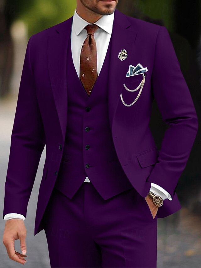  Herren Hochzeit Party-Abendmode Anzüge Schwarz Braun Geschäftlich Formell Einfarbig Standard Passform 3-teilig Einreihige Zwei-Knopf-Jacke