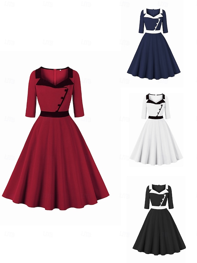  Retro Vintage 1950er Vintage-Kleid Kleid A-Linie Damen Karneval Neujahr Maskerade Alltagstauglich Junggesellinnenabschiedsparty Erwachsene Kleid