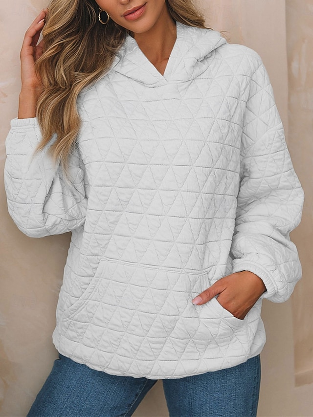  moletom feminino com capuz moletom casual liso rua diário bolso com capuz manga comprida branco azul cinza outono inverno