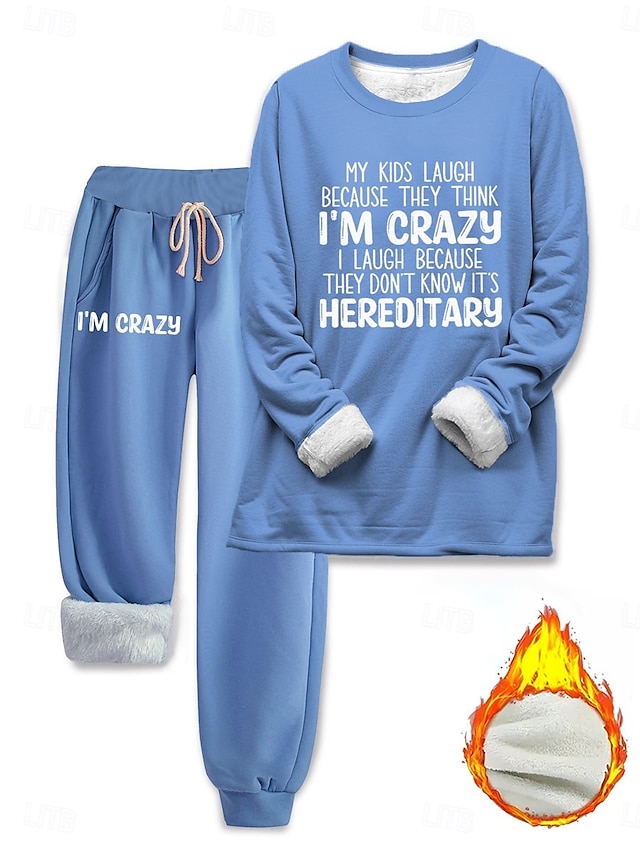  Completo da donna in 2 pezzi felpa con pantaloni in pile maniche lunghe collo a giro stampa con lettere casual rosa scuro blu grigio autunno vestibilità regolare