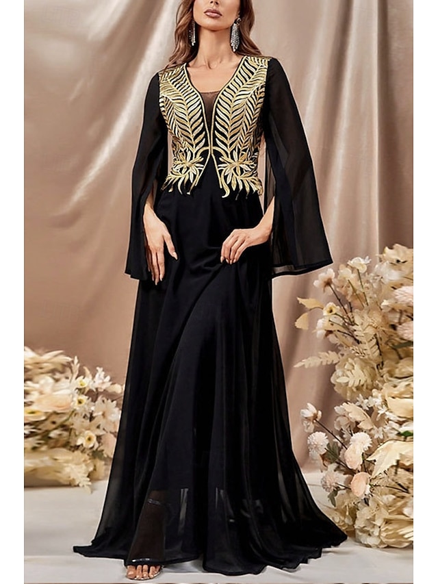  Abito da soirée a linea A elegante per matrimoni con strascico  strascico a spazzola maniche lunghe scollatura a V in chiffon con glitter