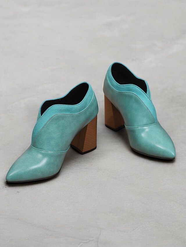 Women's Green Faux Leather Pointed-Toe Ankle Boots with Block Heels – Modern and Sophisticated Shoes for Office and Evening Wear 32