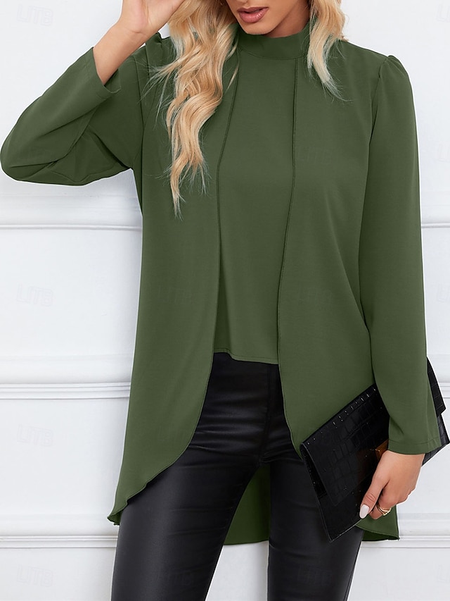  Damen Hemd Bluse Feste Farbe Basic Brautkleider schlicht Langarm Rollkragen Normale Oberteile Täglich Rüsche Schwarz Armeegrün Blau Herbst Winter