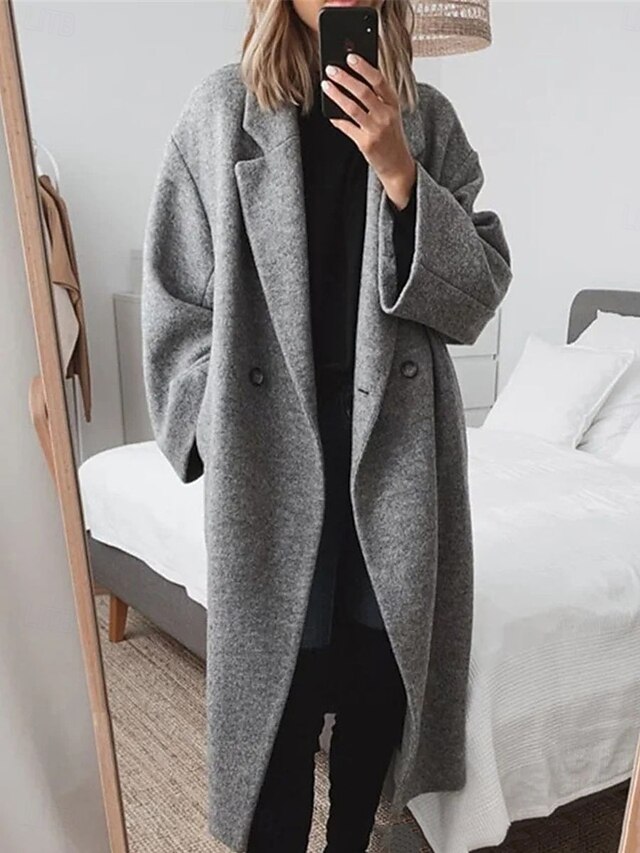 Women's Winter Coat Outdoor Street Daily Wear Fall Winter Long Coat Regular Fit Thermal Warm Breathable Stylish Casual Jacket Long Sleeve Plain with Pockets Black Brown Gray4
