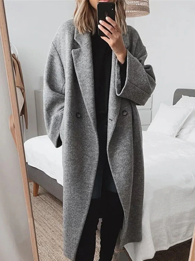 Women's Winter Coat Outdoor Street Daily Wear Fall Winter Long Coat Regular Fit Thermal Warm Breathable Stylish Casual Jacket Long Sleeve Plain with Pockets Black Brown Gray4