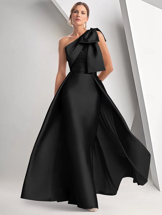 One Shoulder Satin A-Line Evening Gown Elegant Dress