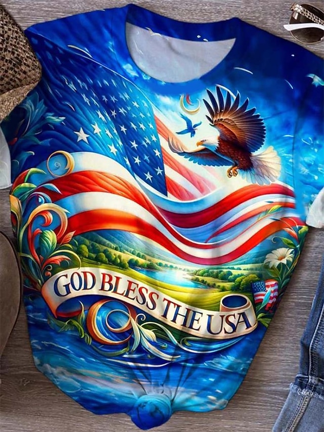 Independence Day Women's Patriotic Fourth of July T shirt Daily Casual Letter Street Print Short Sleeve Blue Summer Spring