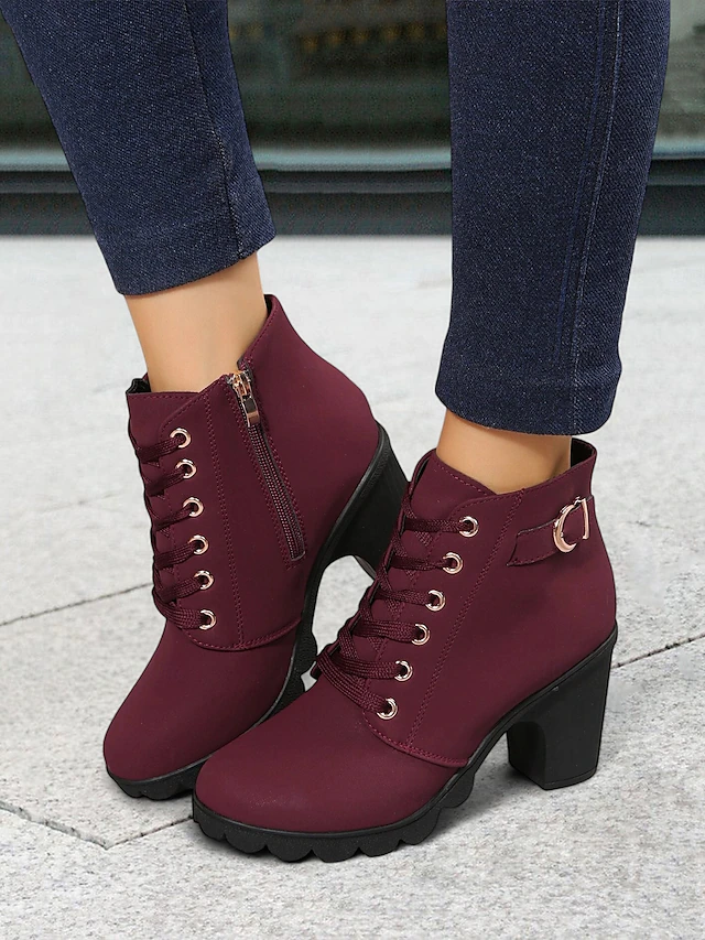 Women's Green Lace-Up Ankle Boots with Buckle Detail – Chunky Heel Combat Style for Casual and Outdoor Wear 15