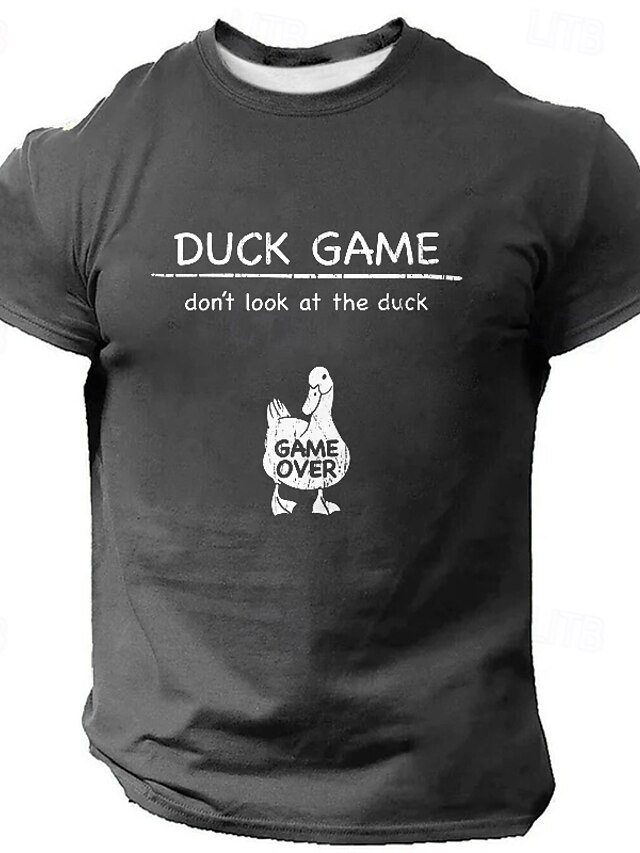  Camiseta Masculina Gráfica Engraçada Meme do Jogo do Pato Não Olhe Para O Pato Humor de Jogos Tee com Design Game Over