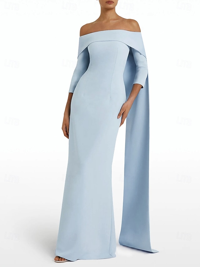  Abito da Sera Aderente Elegante Vestito Formale Strascico Lunghezza Pavimento Senza Maniche Collo Gioiello Crepe Elasticizzato con Fiocco(i)