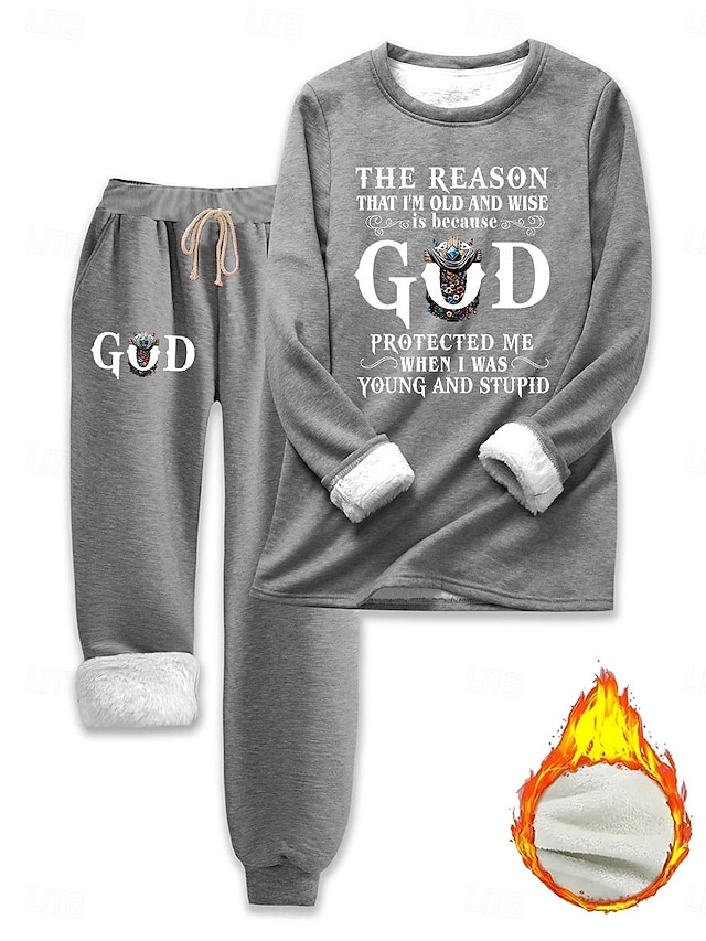  Ensembles de pantalons de jogging en sweat en polaire pour femmes en 2 pièces longues manches col rond lettre cordelette imprimés décontracté rose foncé bleu gris automne coupe régulière