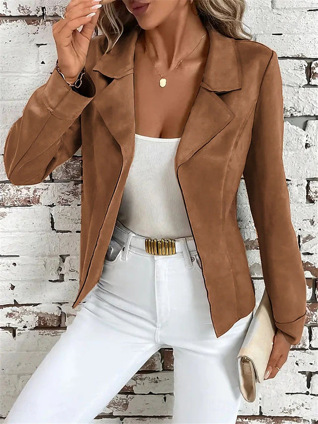Women's Casual Jacket Outdoor Street Daily Wear Fall Winter Short Coat Regular Fit Breathable Stylish Casual Jacket Long Sleeve Plain Slim Fit White Brown Gray 7