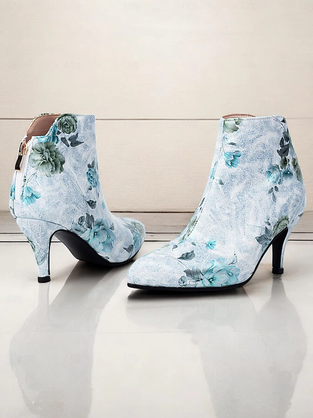 Women's Vintage Floral Print Ankle Boots with Pointed Toe and Stiletto Heel | Elegant High Heel Booties for Formal Events and Parties 25