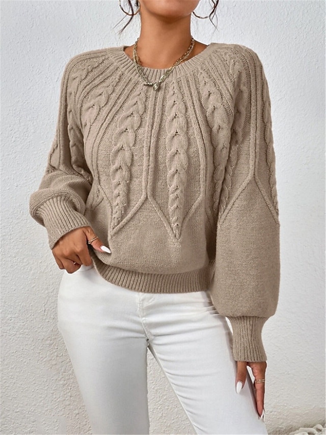  Per donna Felpa Informale Morbido Colore puro Cavi Girocollo Lavorato a maglia Manica lunga Top regolari Maglia Esterno Giornaliero Fine settimana Nero Bianco Autunno Inverno
