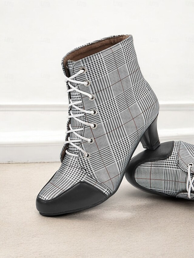 Women's Plaid Lace-Up Ankle Boots – Retro Oxford Low Heel Booties for School, Office, and Fall Street Style 10