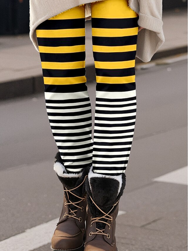  Per donna Ghette Di tendenza Streetwear Lunghezza intera Vita alta A strisce Stampe Tenere al caldo Traspirante Morbido Media elasticità Esterno Giornaliero Giallo Autunno Inverno Standard