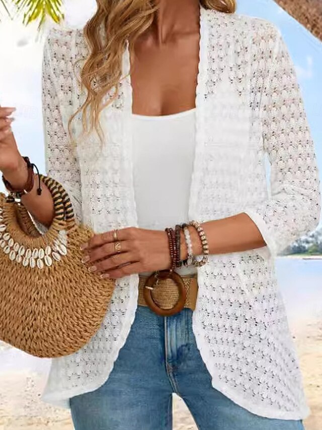  Dame Uformell jakke utendørs Utskjæring Helfarge Vindtett Mote Normal Yttertøy 3/4 ermer Høst Hvit S