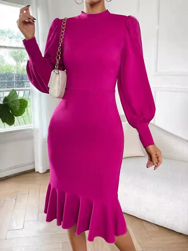  Dame Mini kjole Uformell kjole Wrap-kjole Vanlig kjole Elegant Fritid Feriereise Stevnemøte Normal عادي Langermet Høy krage Svart Rosa Blå Høst Vinter