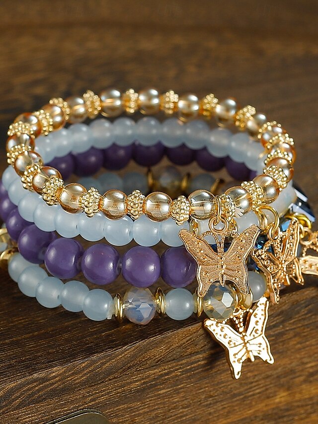  Ensemble de bracelets à breloques papillon en perles - Design élégant en couches d'or et de perles pour femmes