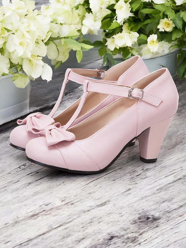 Women's Black T-Strap Heels with Bow Detail - Vintage-Inspired Chunky Pumps for Office, Parties, or Formal Occasions 16