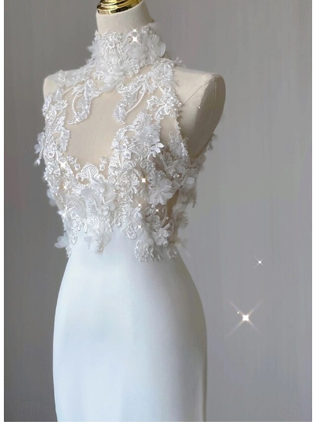 Wedding Dresses Mermaid / Trumpet Halter Neck Long Sleeve Chapel Train